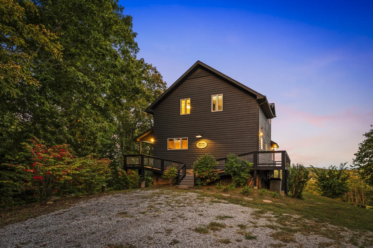 Family enjoying a beautiful cabin in the woods